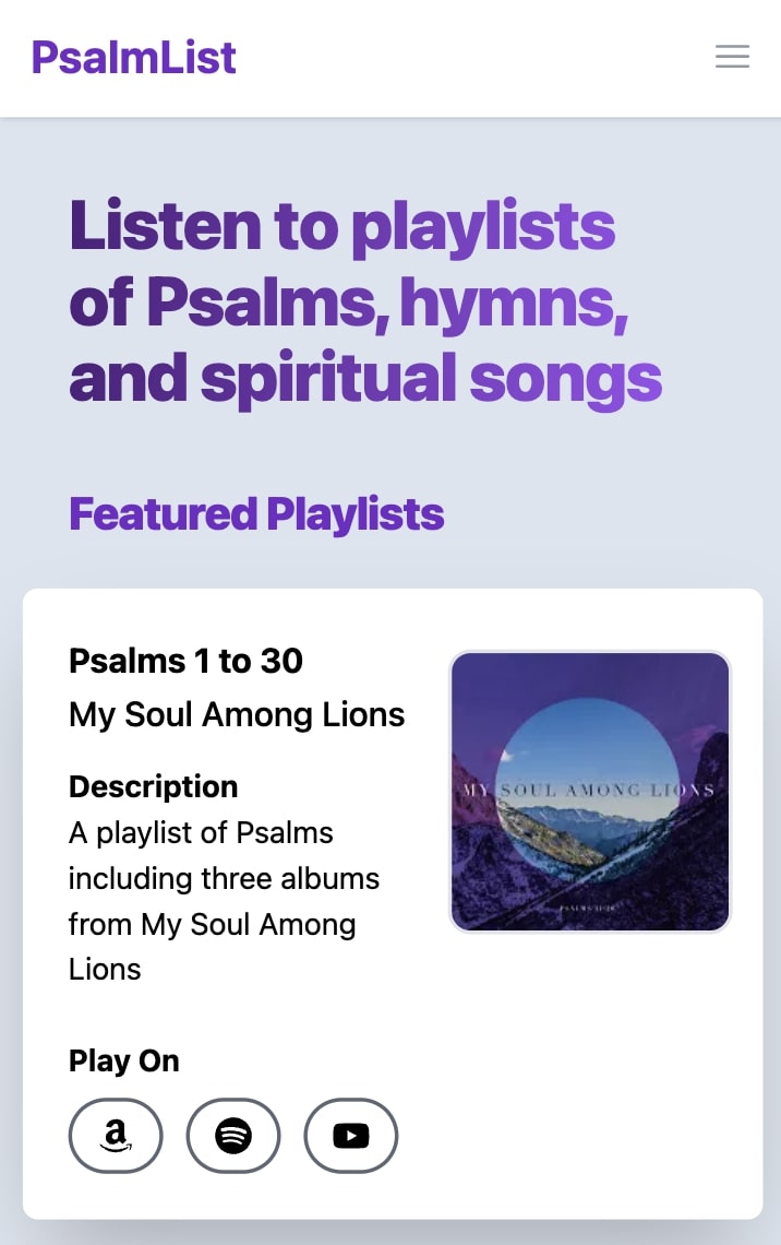 PsalmList screenshot (mobile web)